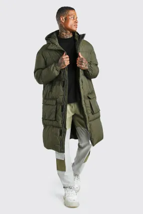 4 Pocket Longline Hooded Puffer | boohooMAN UK