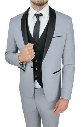 ABITO UOMO SARTORIALE GRIGIO ELEGANTE COMPLETO COORDINATO CON GILET E CRAVATTA