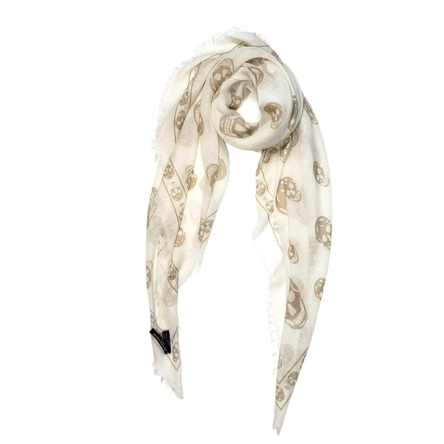 Alexander Mcqueen Cream Skull Print Cashmere Blend Scarf