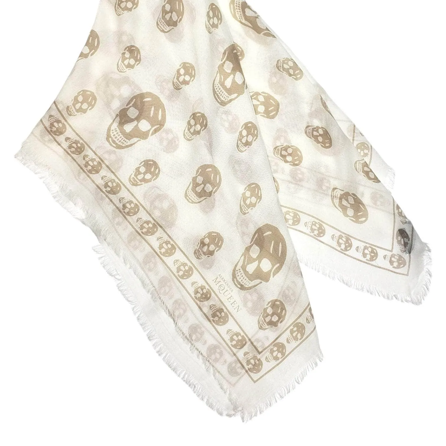 Alexander Mcqueen Cream Skull Print Cashmere Blend Scarf