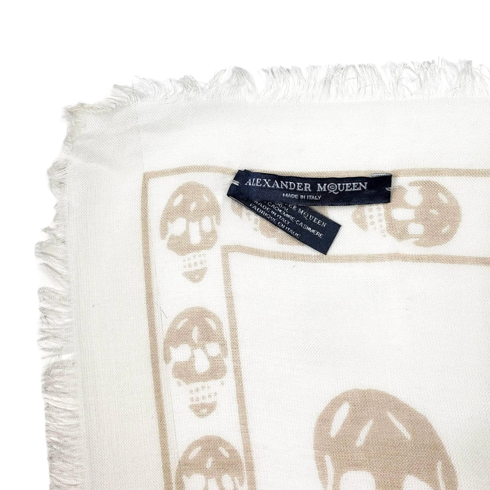 Alexander Mcqueen Cream Skull Print Cashmere Blend Scarf