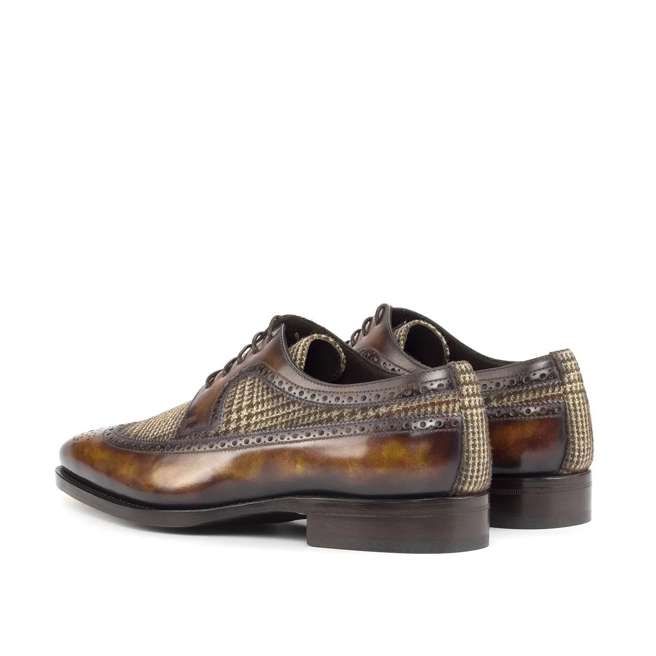 Ambrogio Bespoke Men's Shoes Fire Tweed Fabric / Patina Leather Blucher Oxfords (AMB2260)