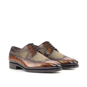 Ambrogio Bespoke Men's Shoes Fire Tweed Fabric / Patina Leather Blucher Oxfords (AMB2260)