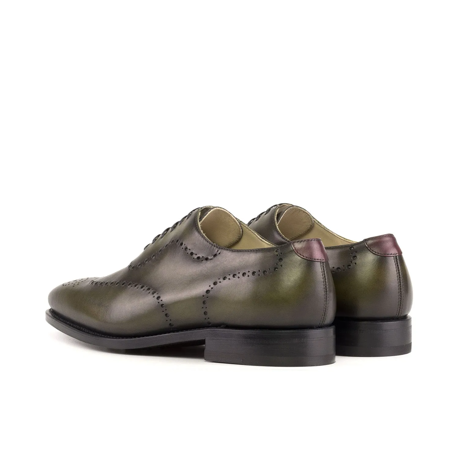 Ambrogio Bespoke Men's Shoes Olive Green Calf-Skin Leather Whole-Cut Oxfords (AMB2427)