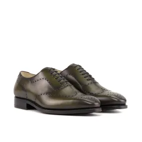 Ambrogio Bespoke Men's Shoes Olive Green Calf-Skin Leather Whole-Cut Oxfords (AMB2427)