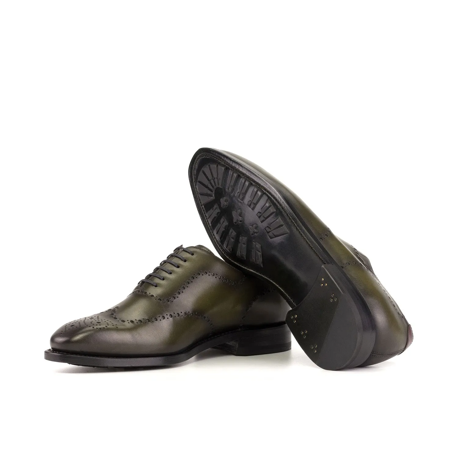 Ambrogio Bespoke Men's Shoes Olive Green Calf-Skin Leather Whole-Cut Oxfords (AMB2427)