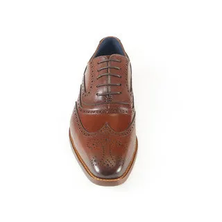 AZOR LA MODE Alaska Classic Oxford Wingtip Formal Shoes Full Brogues - Brown