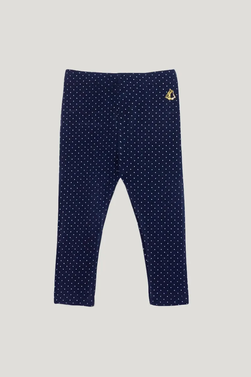 Baby Girl's Navy With White Polkadot & Ruffle Back Detail Legging