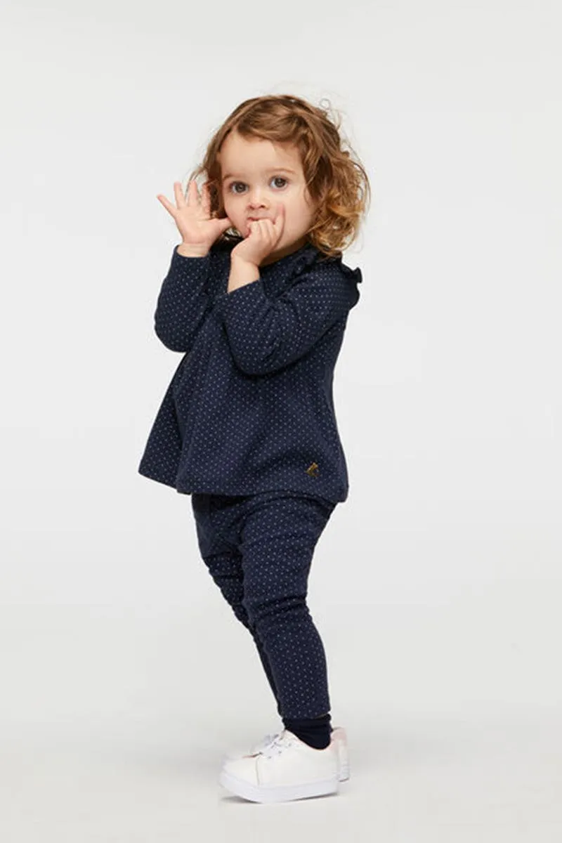 Baby Girl's Navy With White Polkadot & Ruffle Back Detail Legging