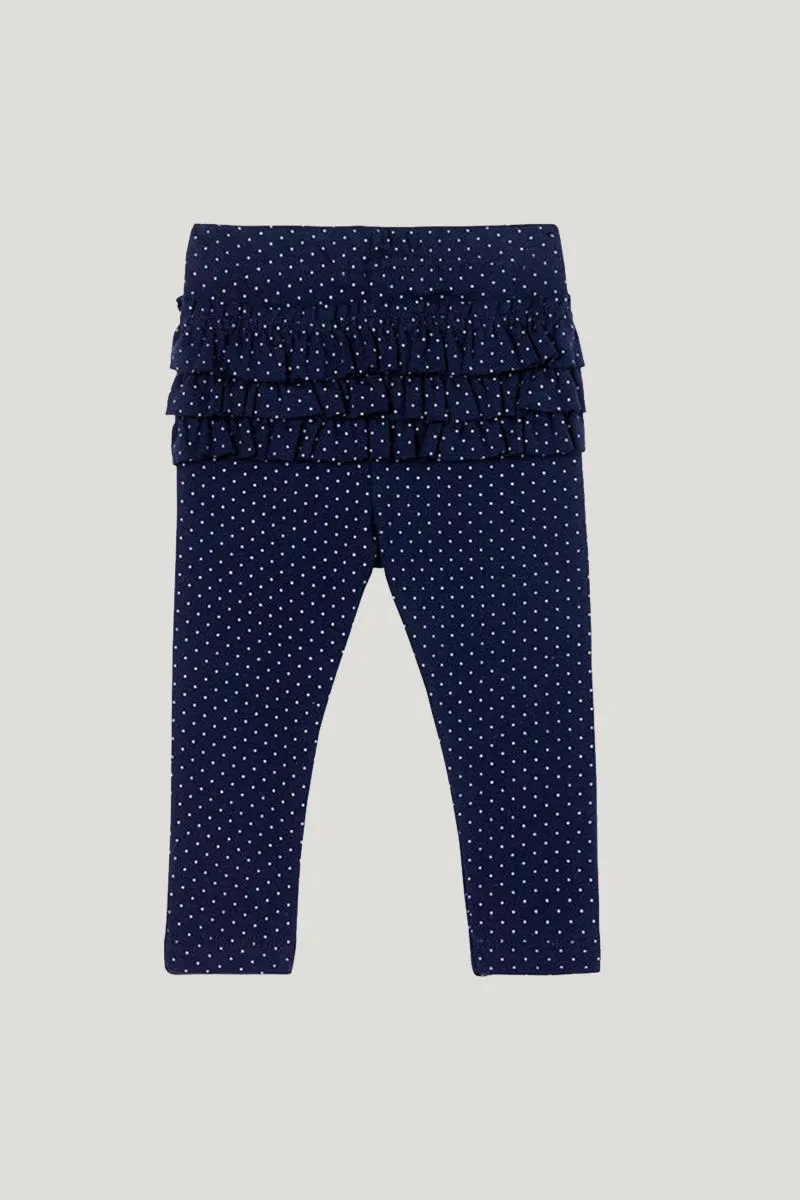 Baby Girl's Navy With White Polkadot & Ruffle Back Detail Legging