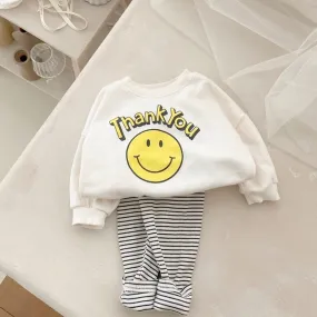 Baby Thank You Sweatshirt & Striped Leggings Set (4m-18m) - Ivory