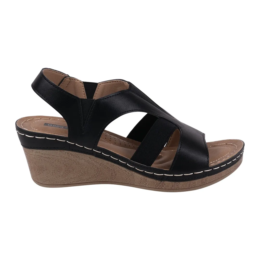 Banks Black  Cut Out Elastic Slingback Wedge Sandals