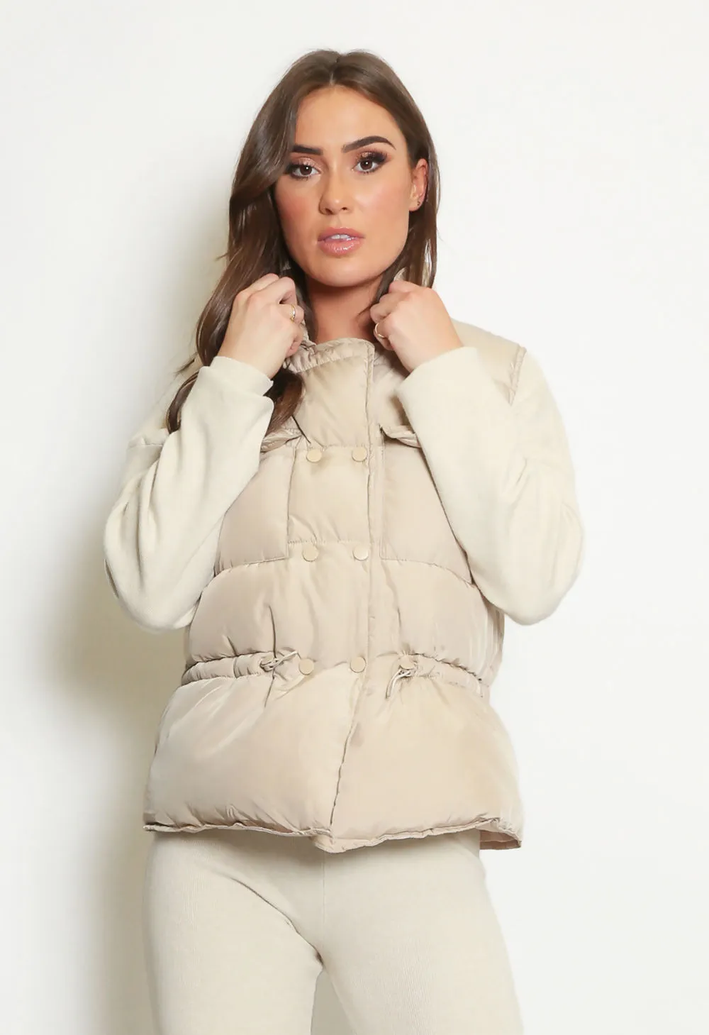 Beige Utility Puffer Gilet