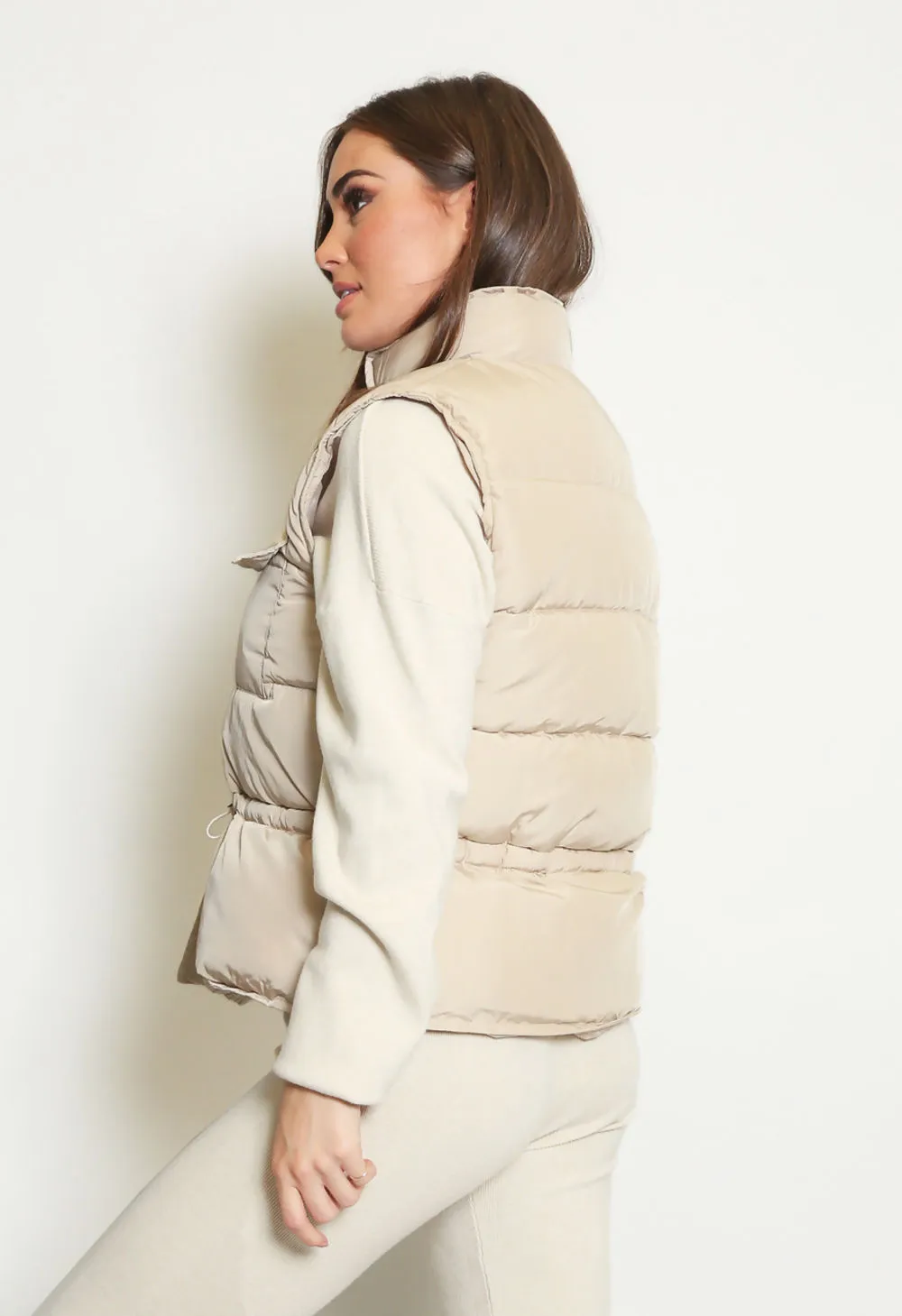 Beige Utility Puffer Gilet