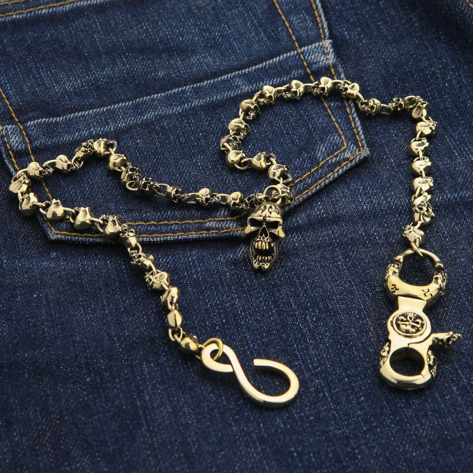 Biker Skull Brass Wallet Chain