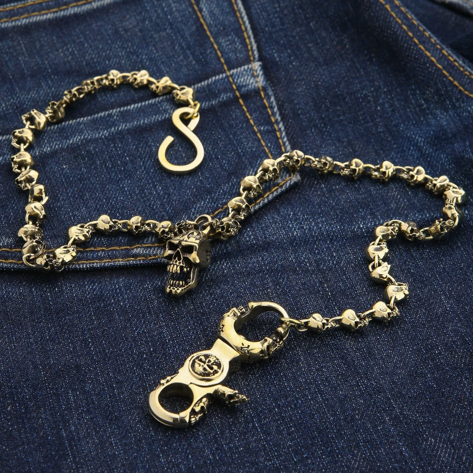 Biker Skull Brass Wallet Chain