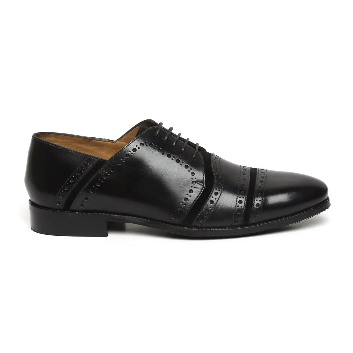 Black Suede Punching Brogues Leather Lace-Up shoe