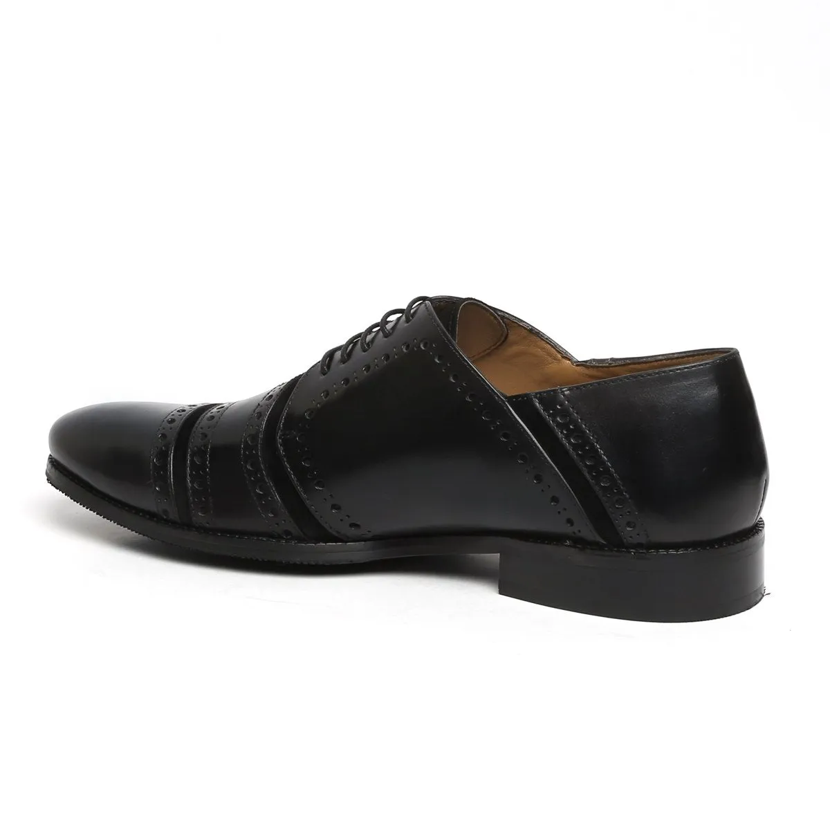 Black Suede Punching Brogues Leather Lace-Up shoe