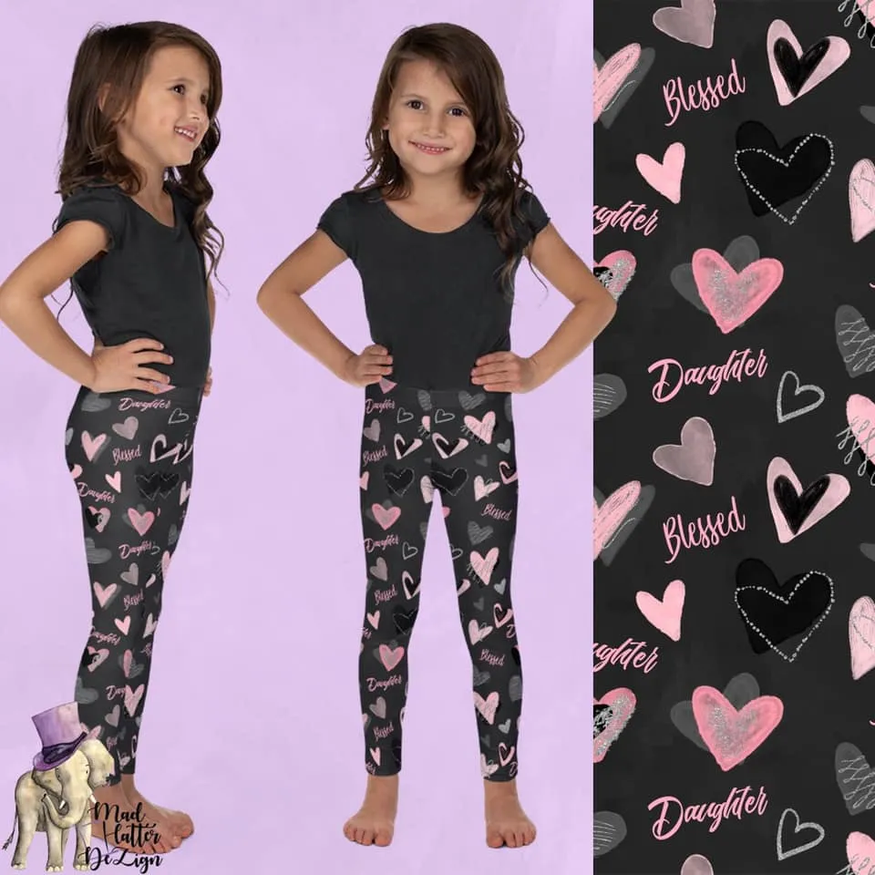 Blessed Daughter Heart-Themed Leggings – Soft High-Waisted Leggings - Adult & Kids Sizes