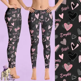 Blessed Daughter Heart-Themed Leggings – Soft High-Waisted Leggings - Adult & Kids Sizes