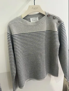 Bonpoint  |Stripes Wool U-Neck Long Sleeves Cotton V-neck & Crew neck