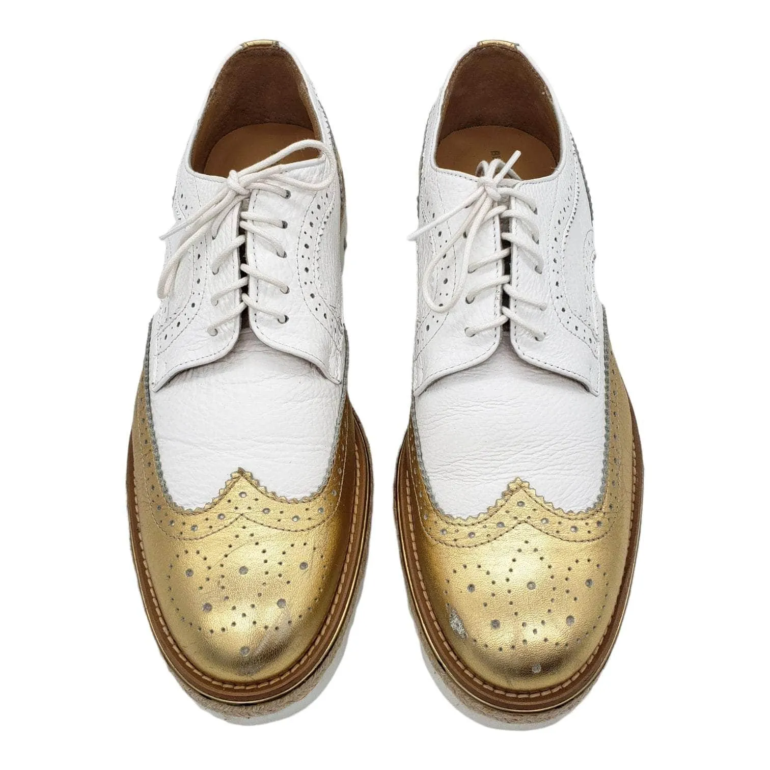 British Passport White & Gold Oxford Brogues