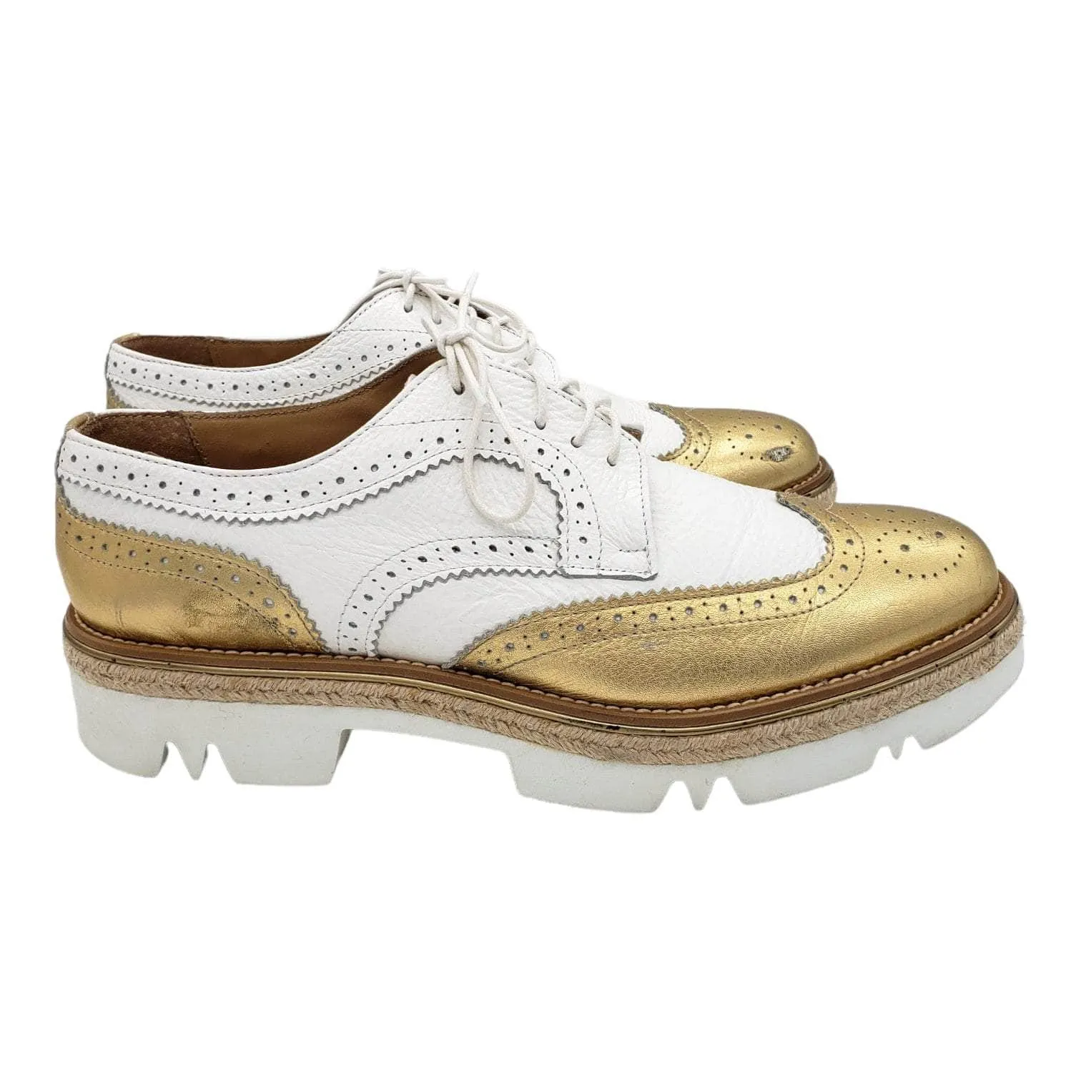 British Passport White & Gold Oxford Brogues