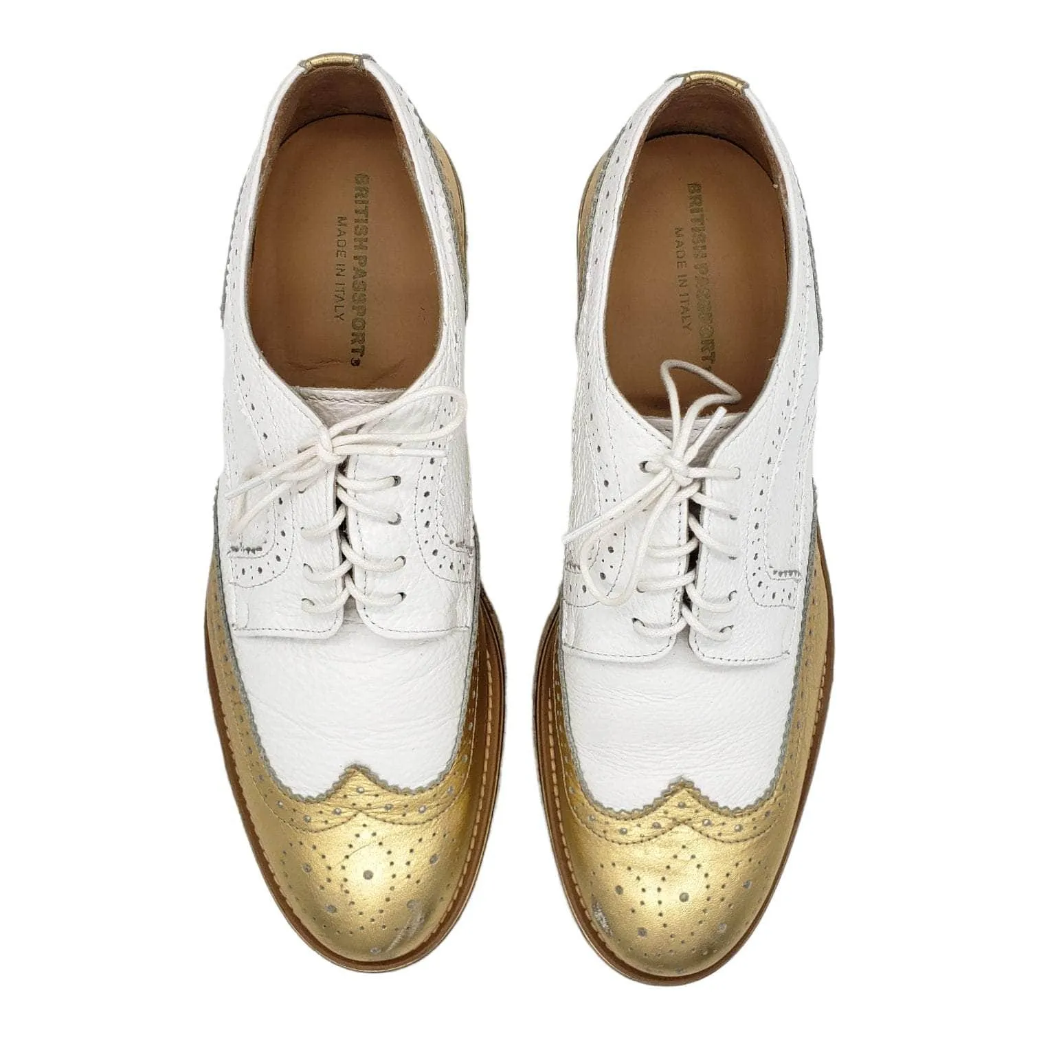 British Passport White & Gold Oxford Brogues