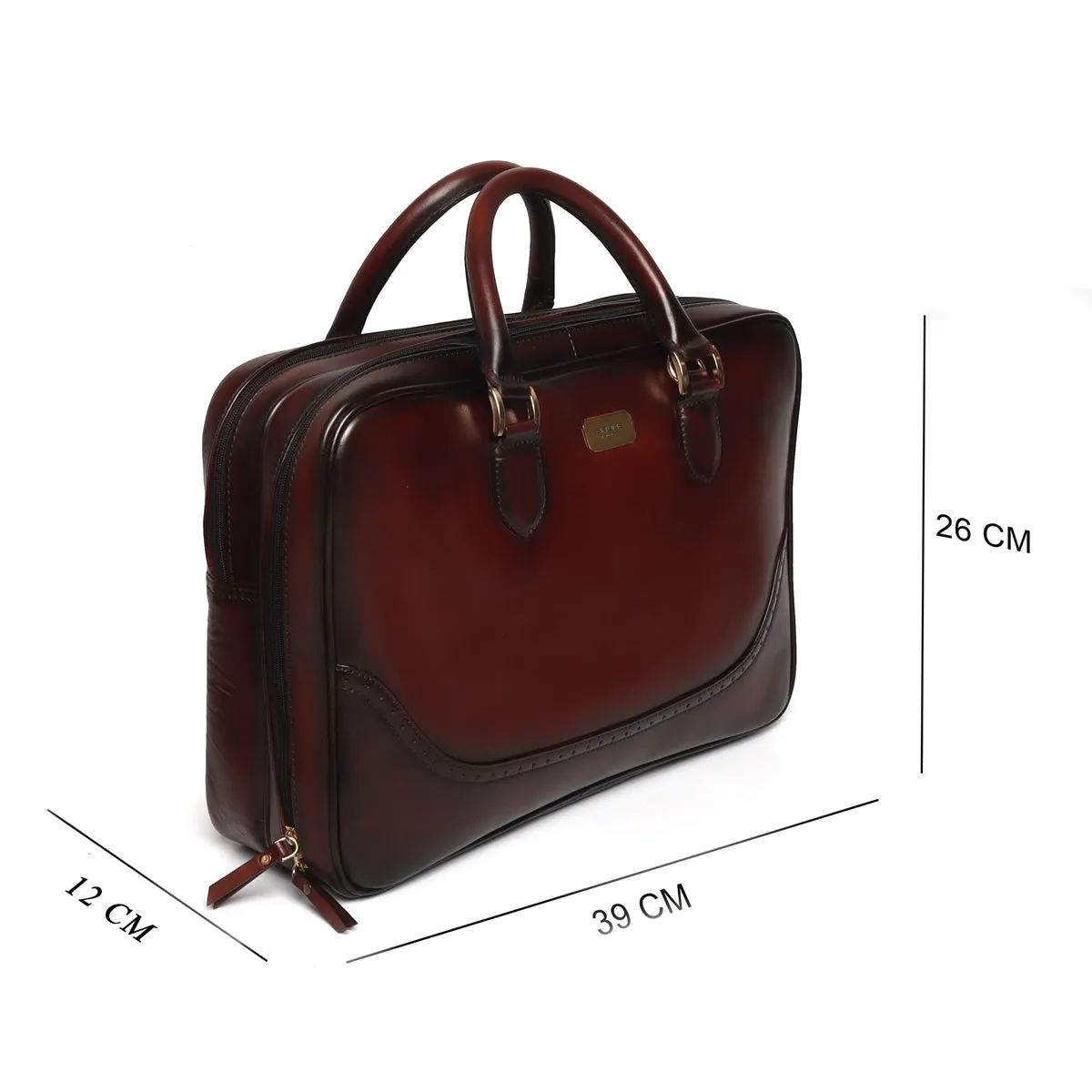 Brogue Detailing Laptop/Office Briefcase in Dark Brown Leather With Extra Compartment