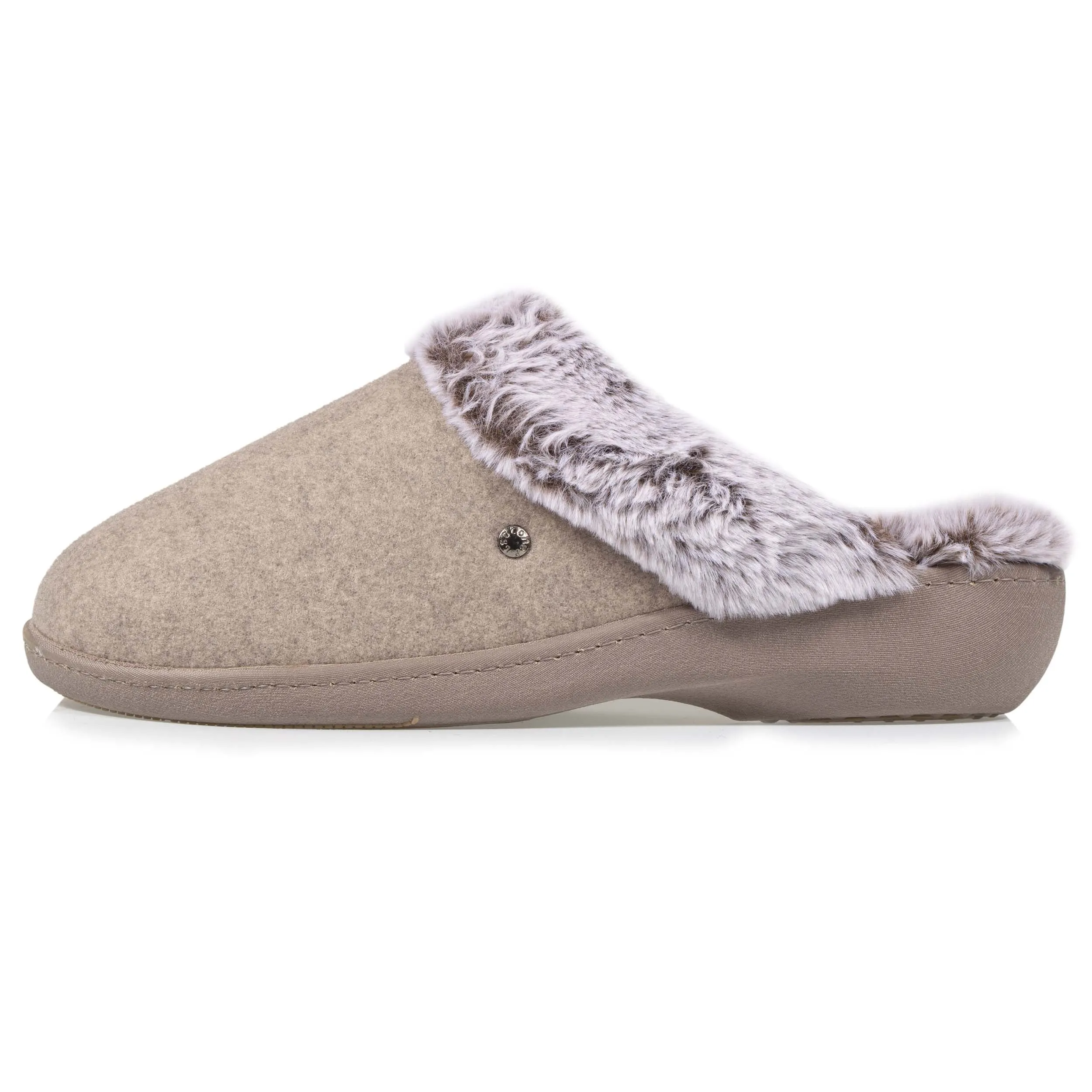 Chaussons mules Femme fourrés Talon Taupe