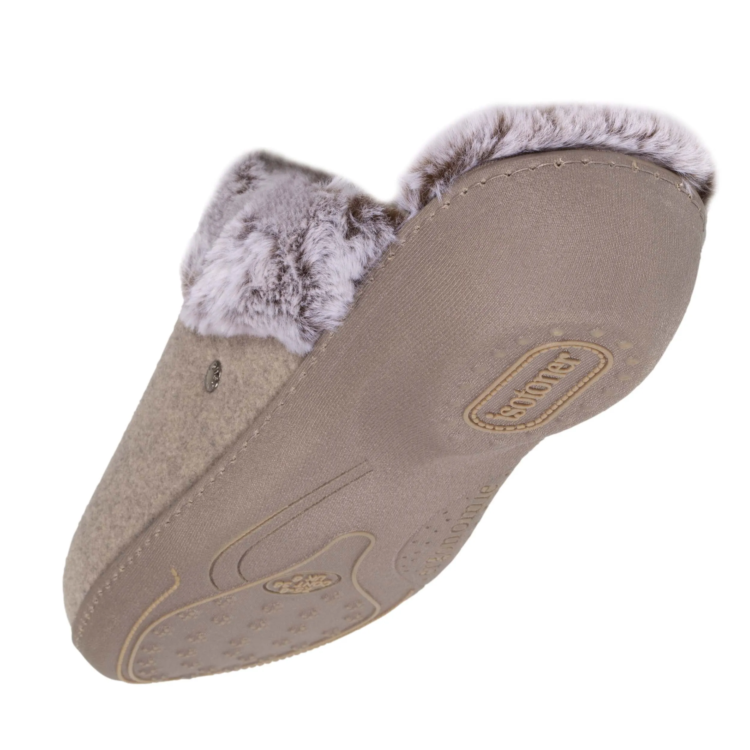 Chaussons mules Femme fourrés Talon Taupe