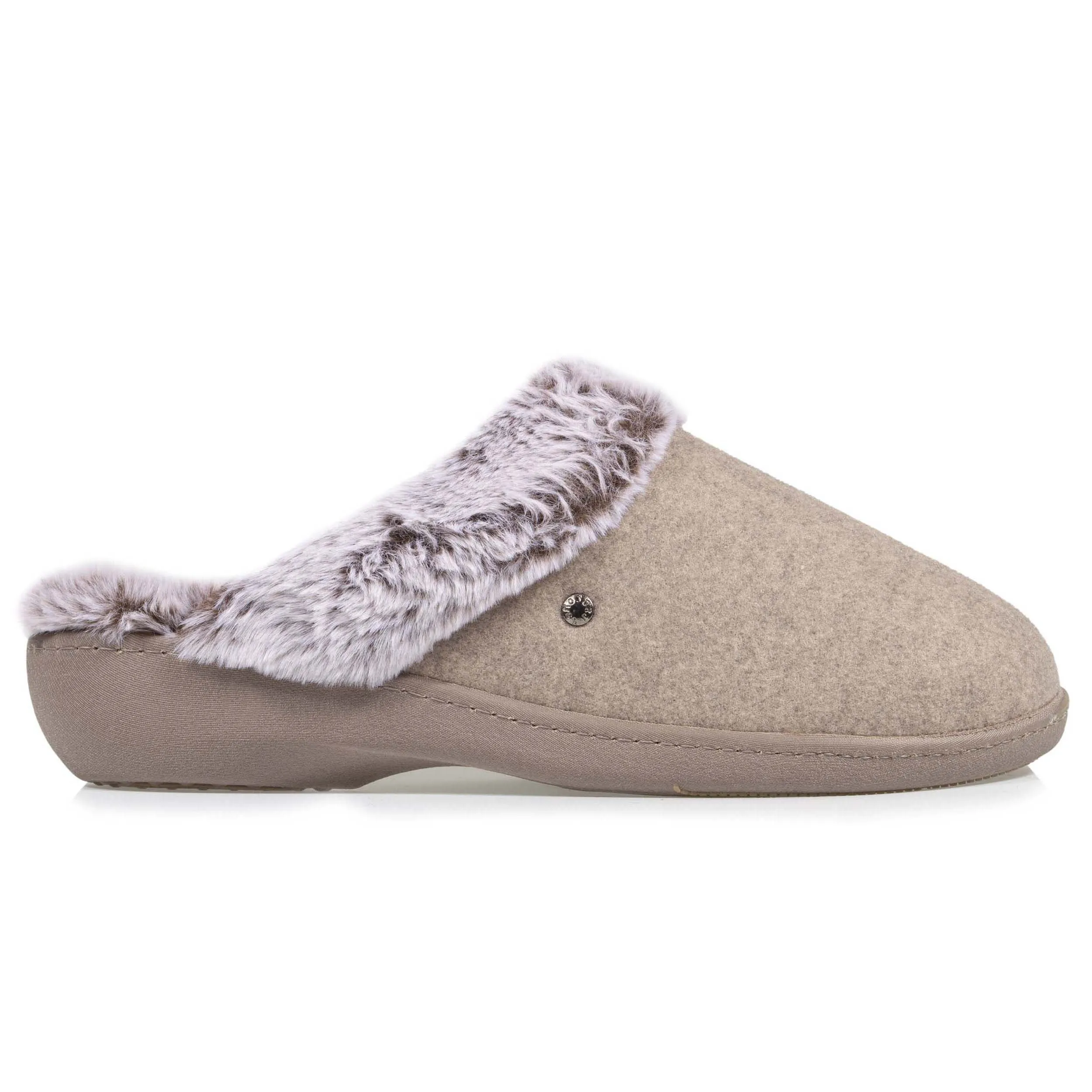 Chaussons mules Femme fourrés Talon Taupe