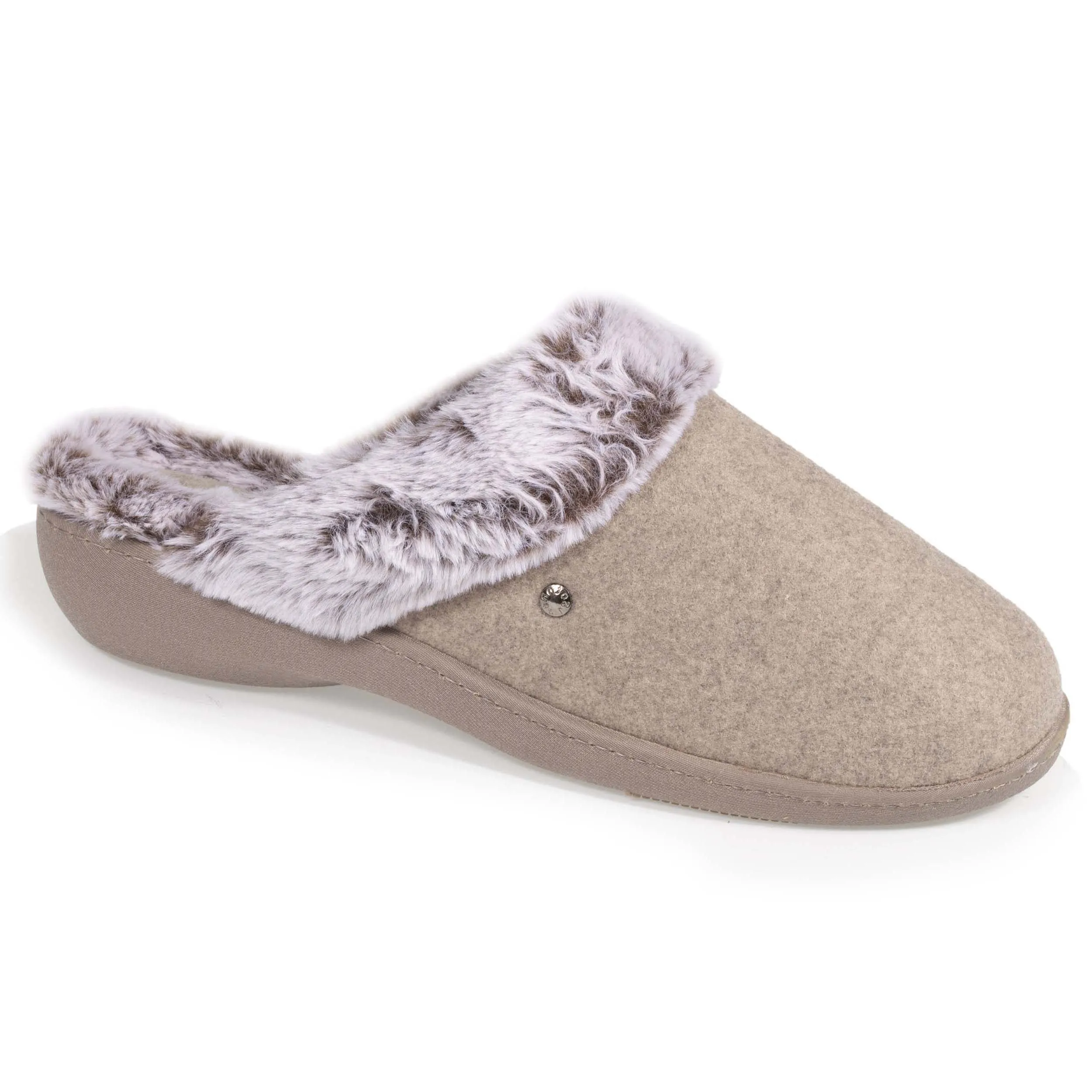 Chaussons mules Femme fourrés Talon Taupe