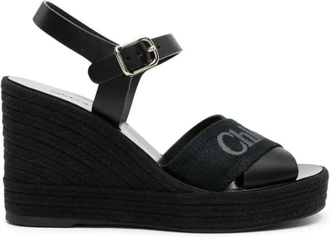 Chloé logo-strap wedge espadrilles Black