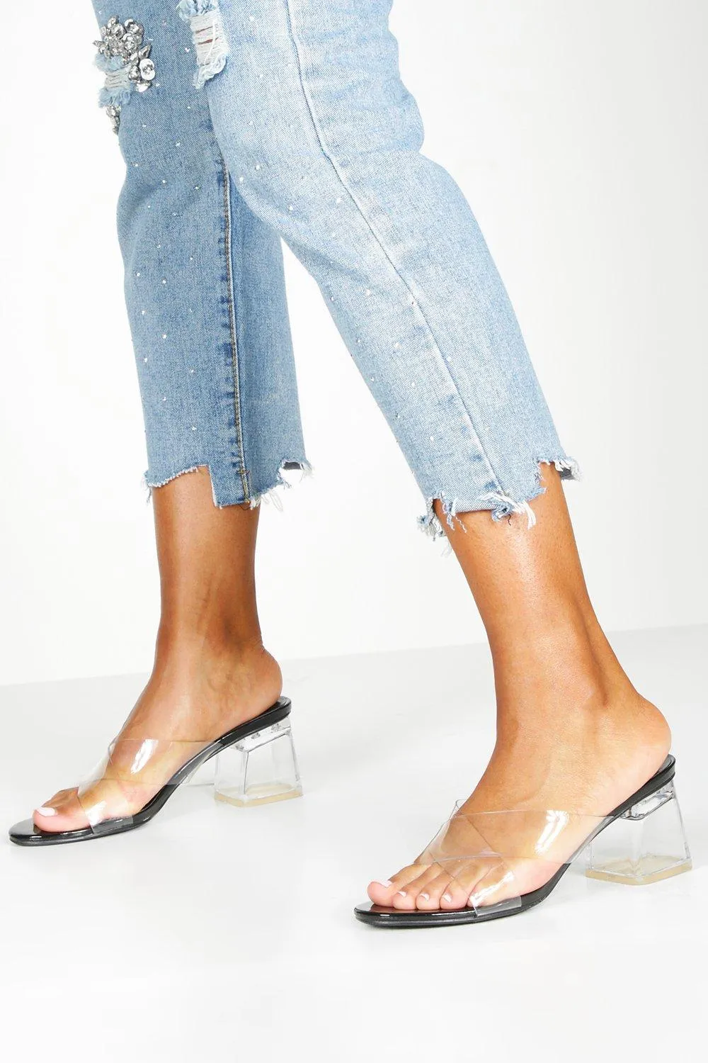 Clear Low Block Heel Mules