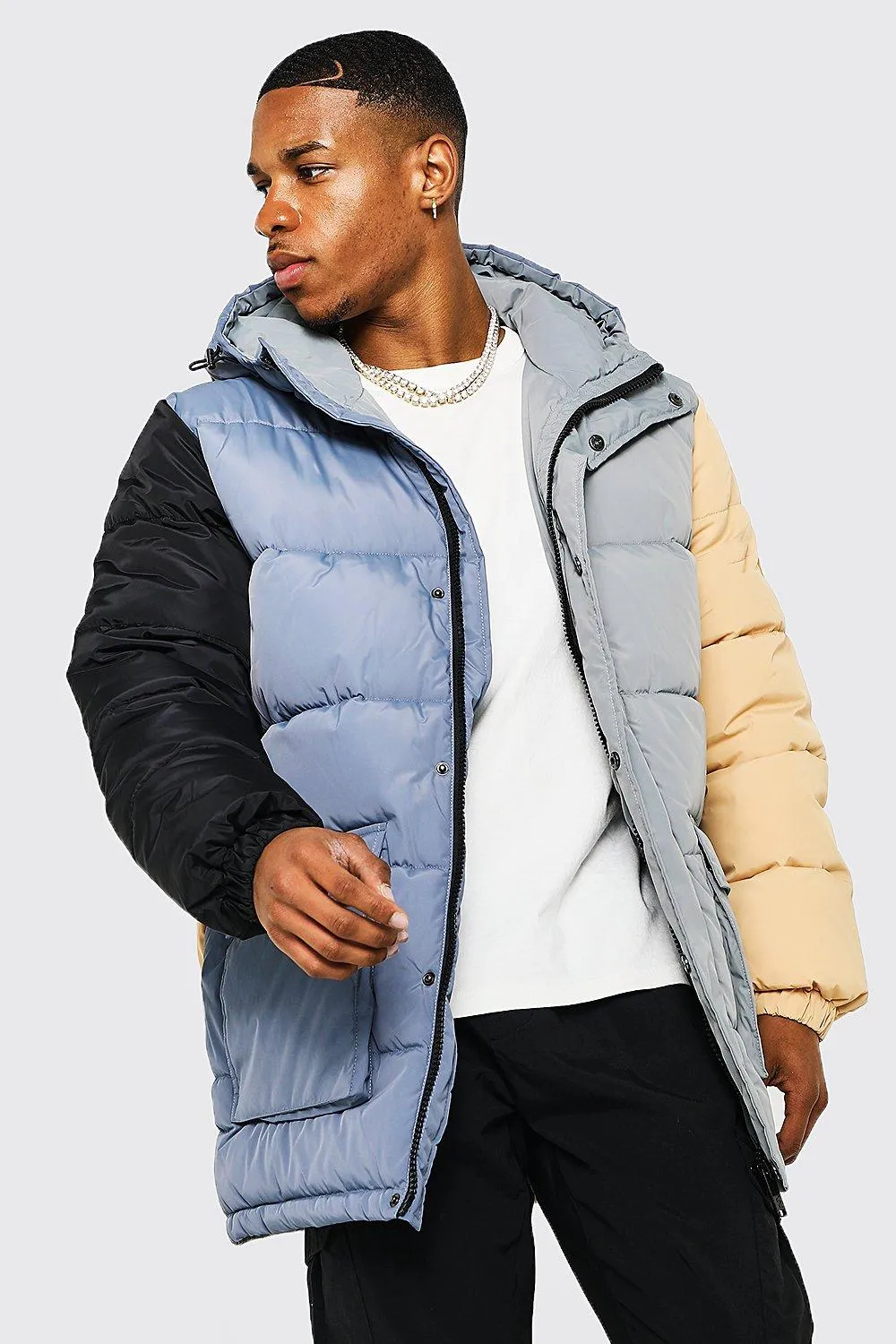 Colour Block Oversized Puffer | boohooMAN UK