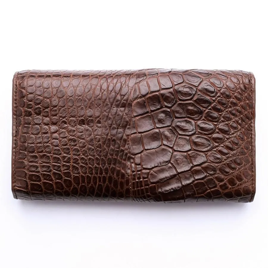 Dark Brown Genuine Crocodile Backbone Skin Womens Wallet