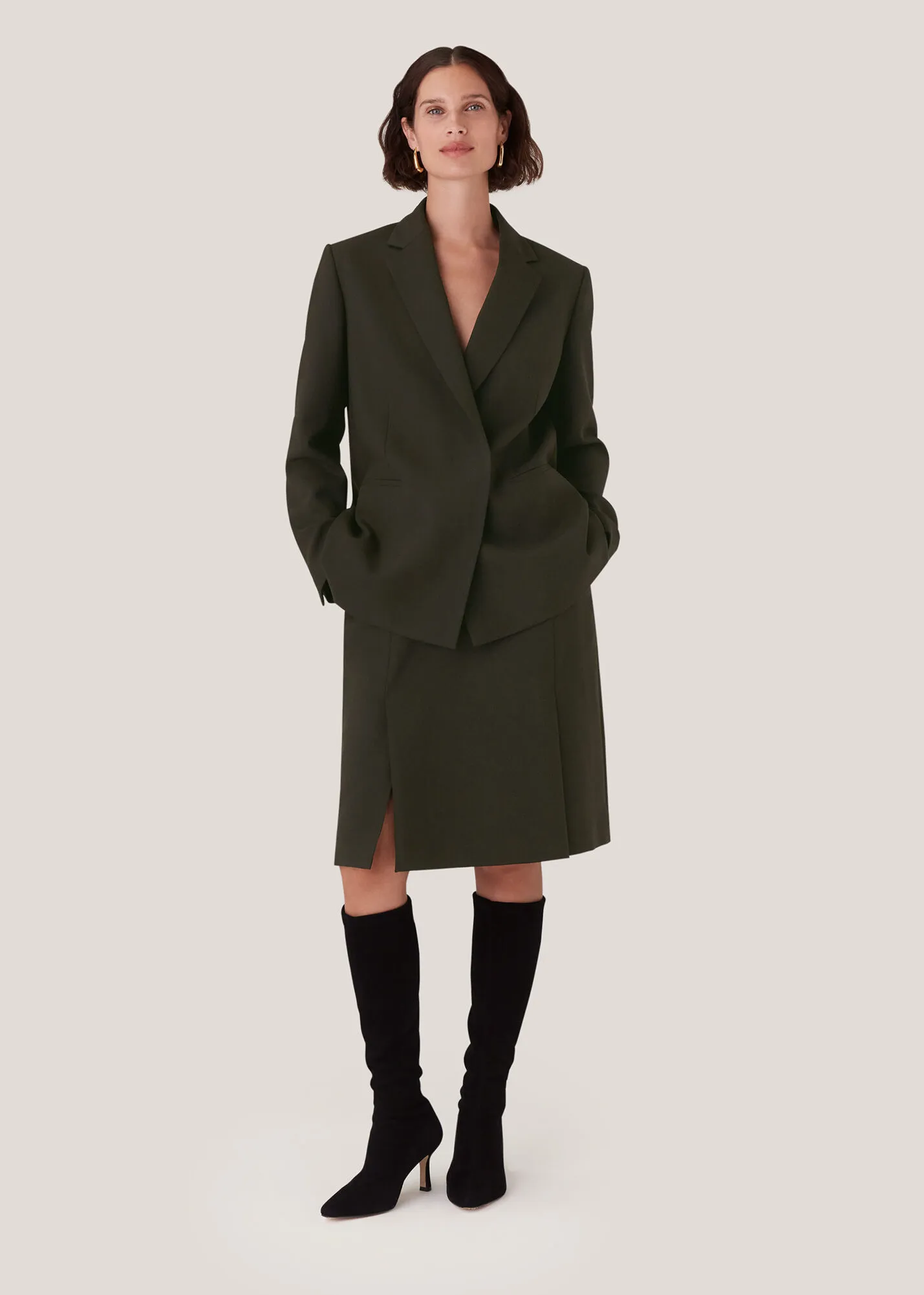 Dark Green Natalie Wool Blend Blazer