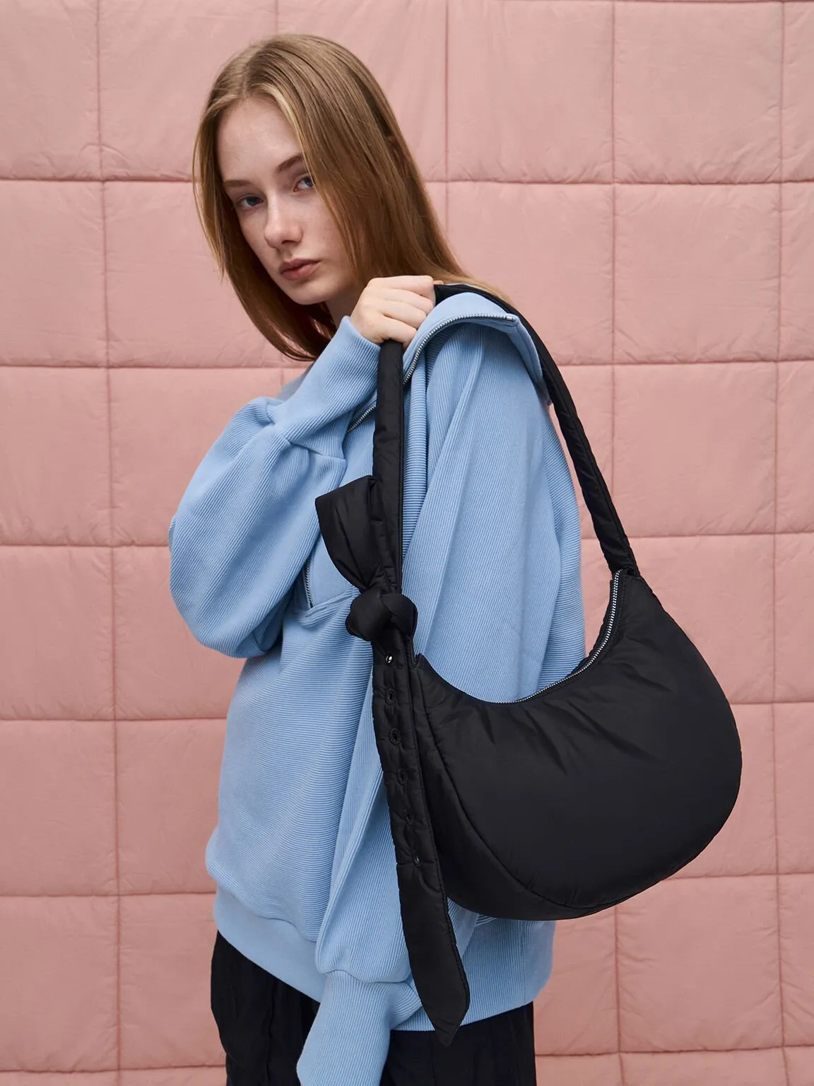 Delilah Nylon Knotted Hobo Bag - Noir