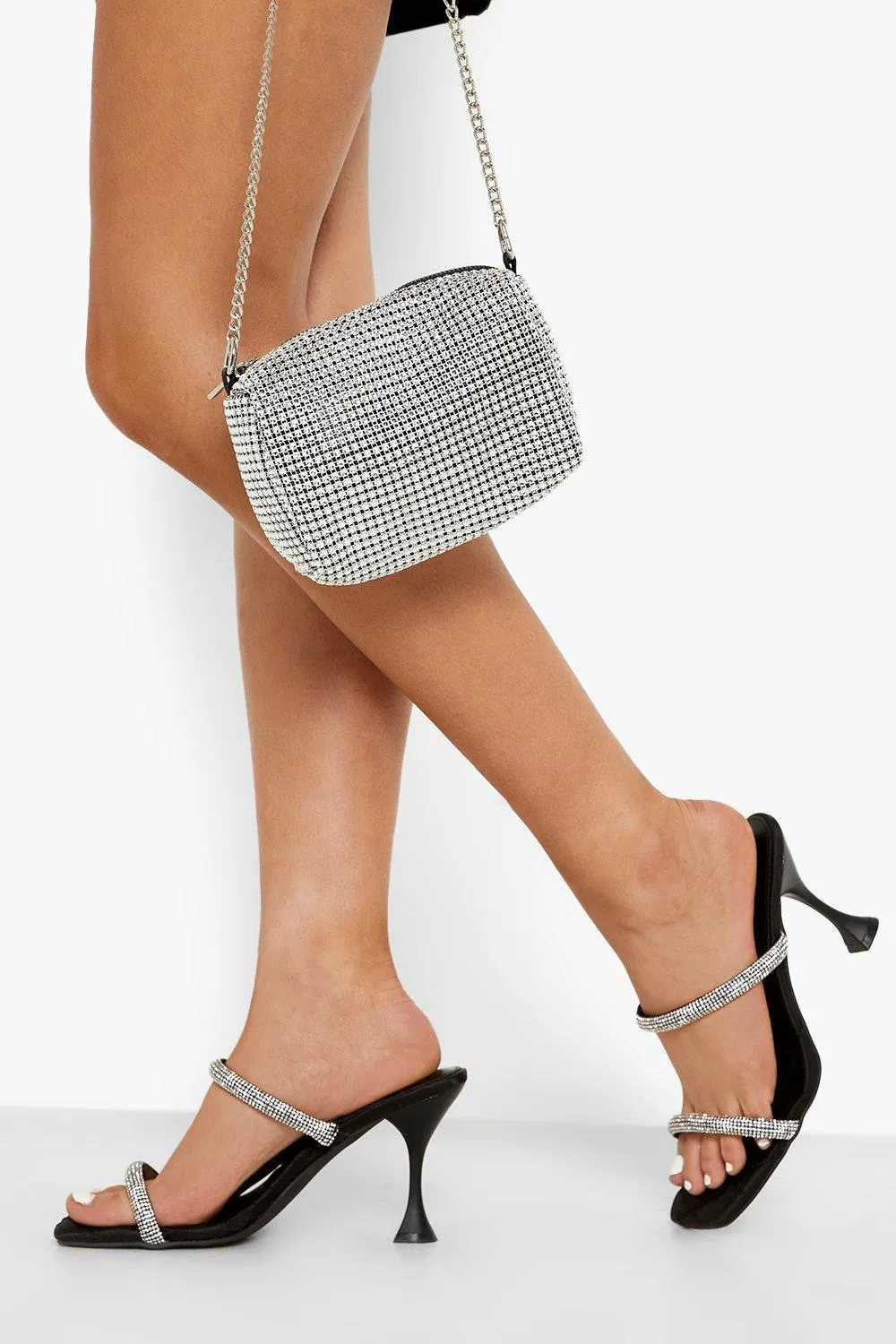 Diamanté Quilted Heeled Mules