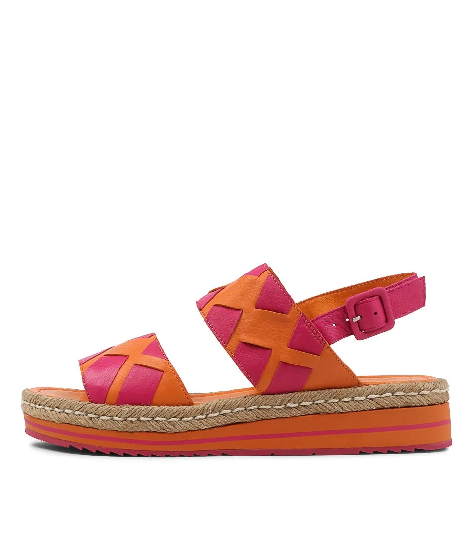 DJANGO & JULIETTE Acke Orange Fuchsia Leather Espadrilles