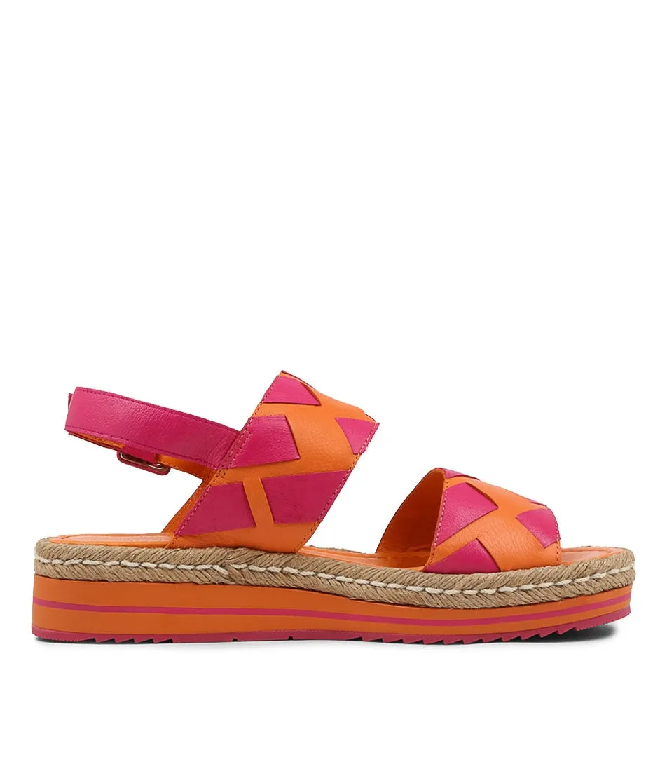 DJANGO & JULIETTE Acke Orange Fuchsia Leather Espadrilles