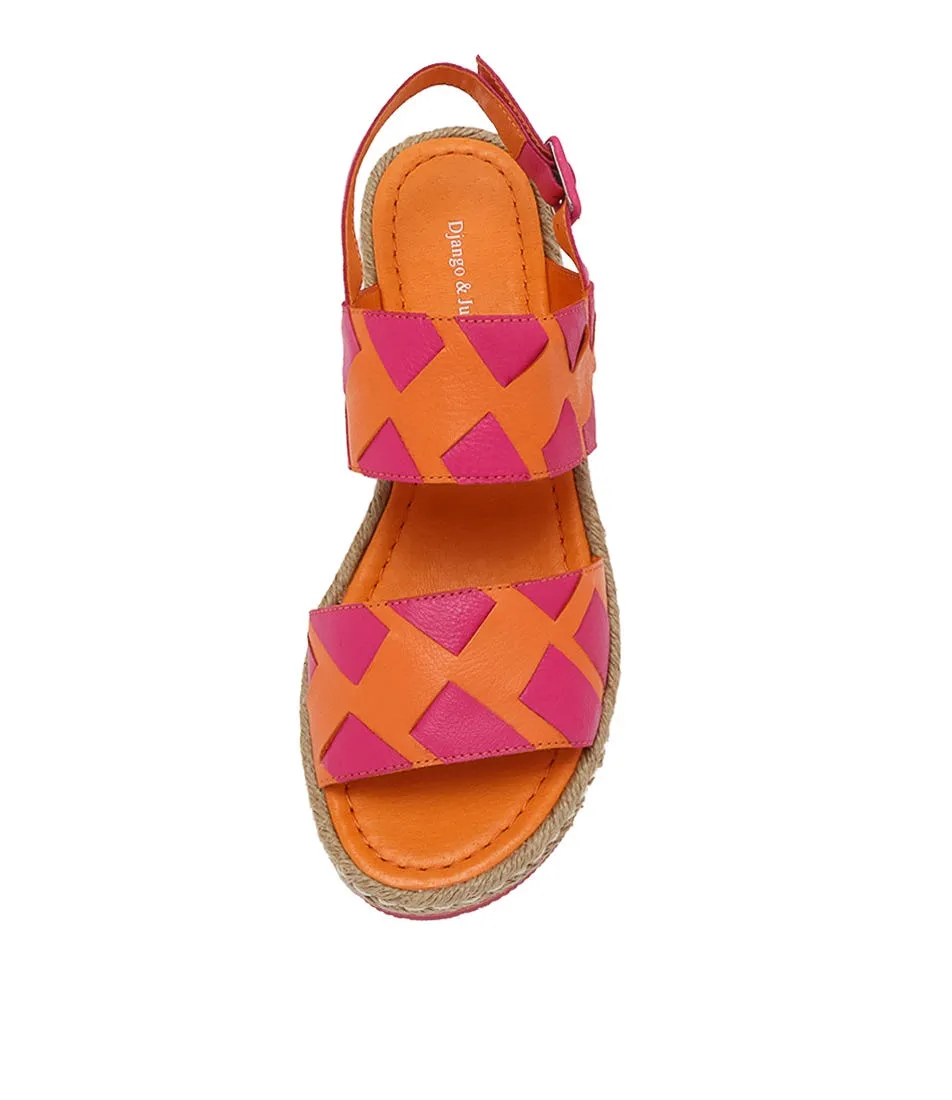 DJANGO & JULIETTE Acke Orange Fuchsia Leather Espadrilles