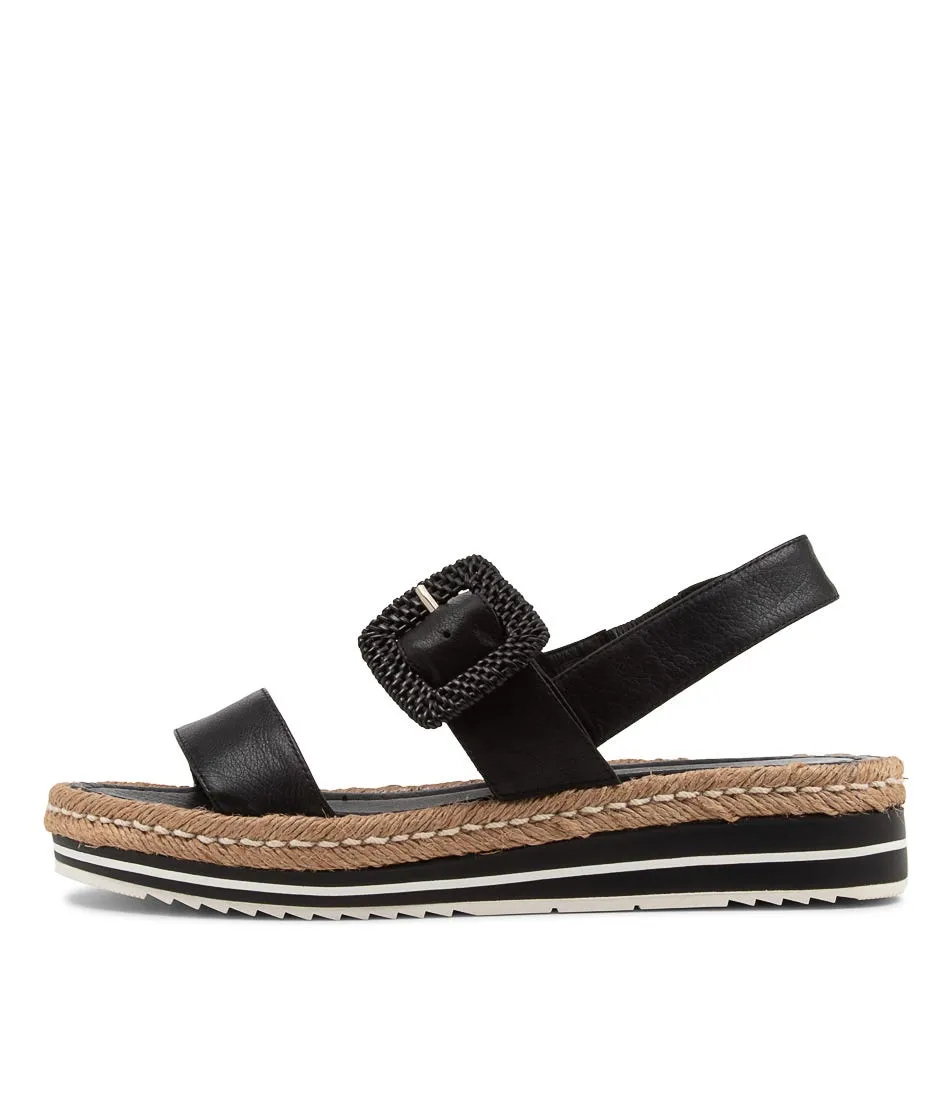 DJANGO & JULIETTE Antons Black Leather Espadrilles