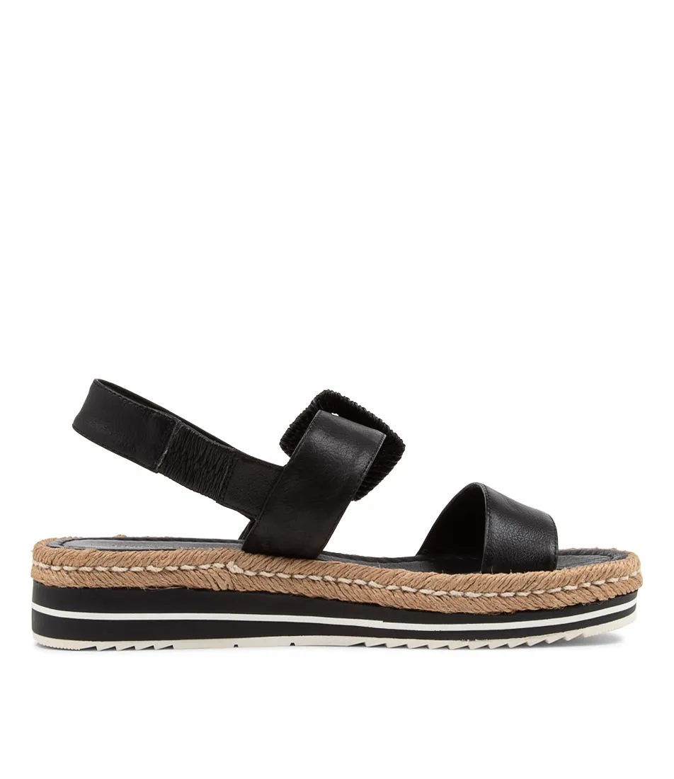 DJANGO & JULIETTE Antons Black Leather Espadrilles