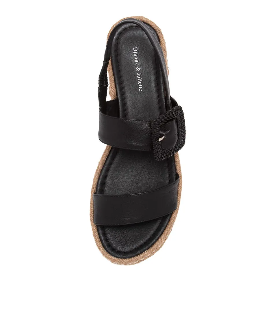 DJANGO & JULIETTE Antons Black Leather Espadrilles