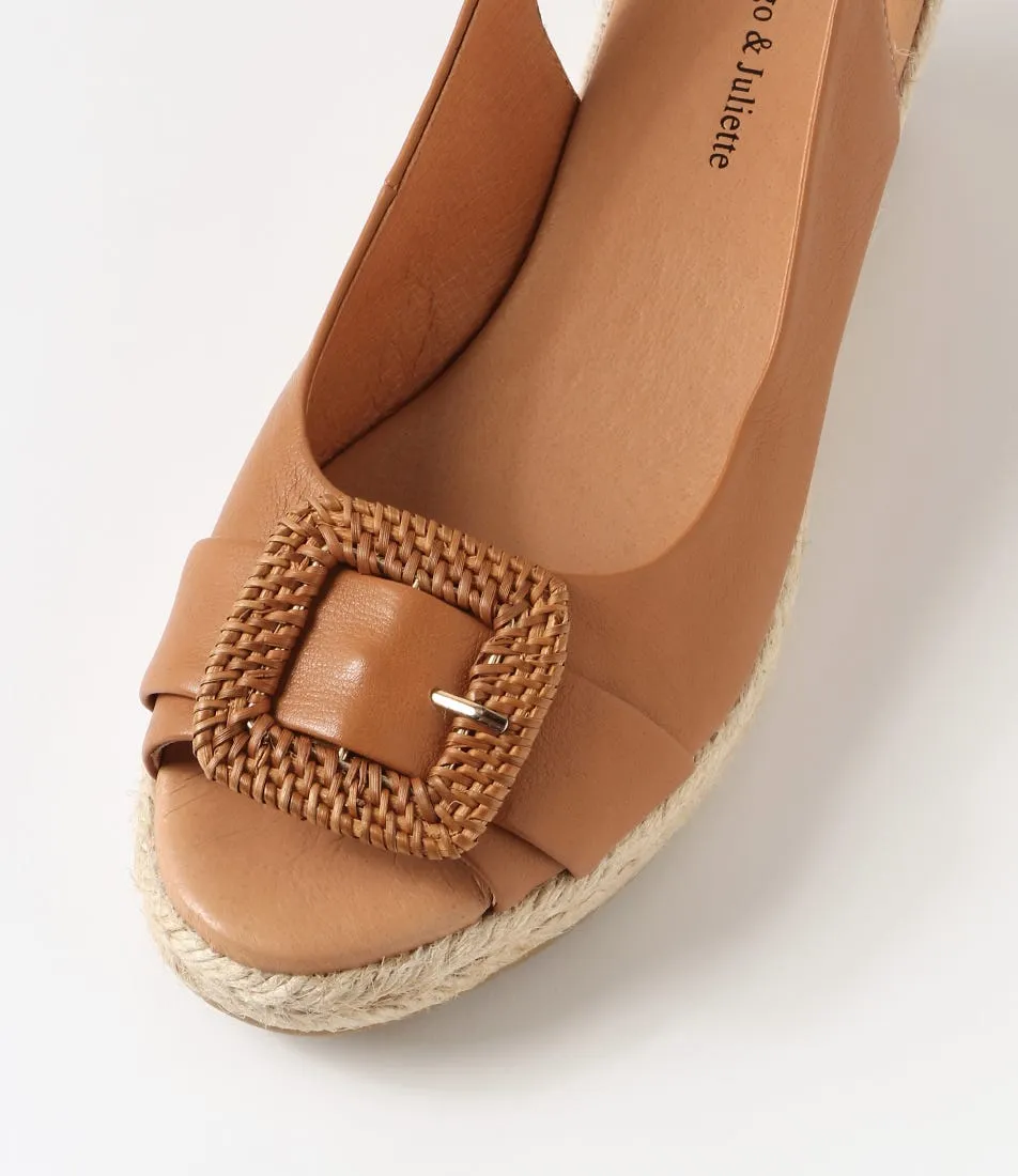 DJANGO & JULIETTE Saloso Dark Tan Natural Leather Buckle Espadrilles