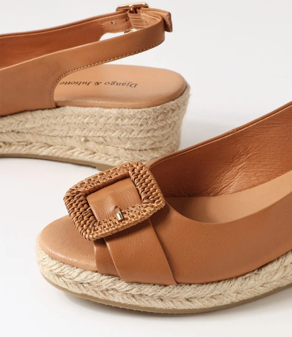 DJANGO & JULIETTE Saloso Dark Tan Natural Leather Buckle Espadrilles