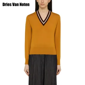 Dries Van Noten  |Stripes Casual Style Unisex Wool Street Style V-Neck