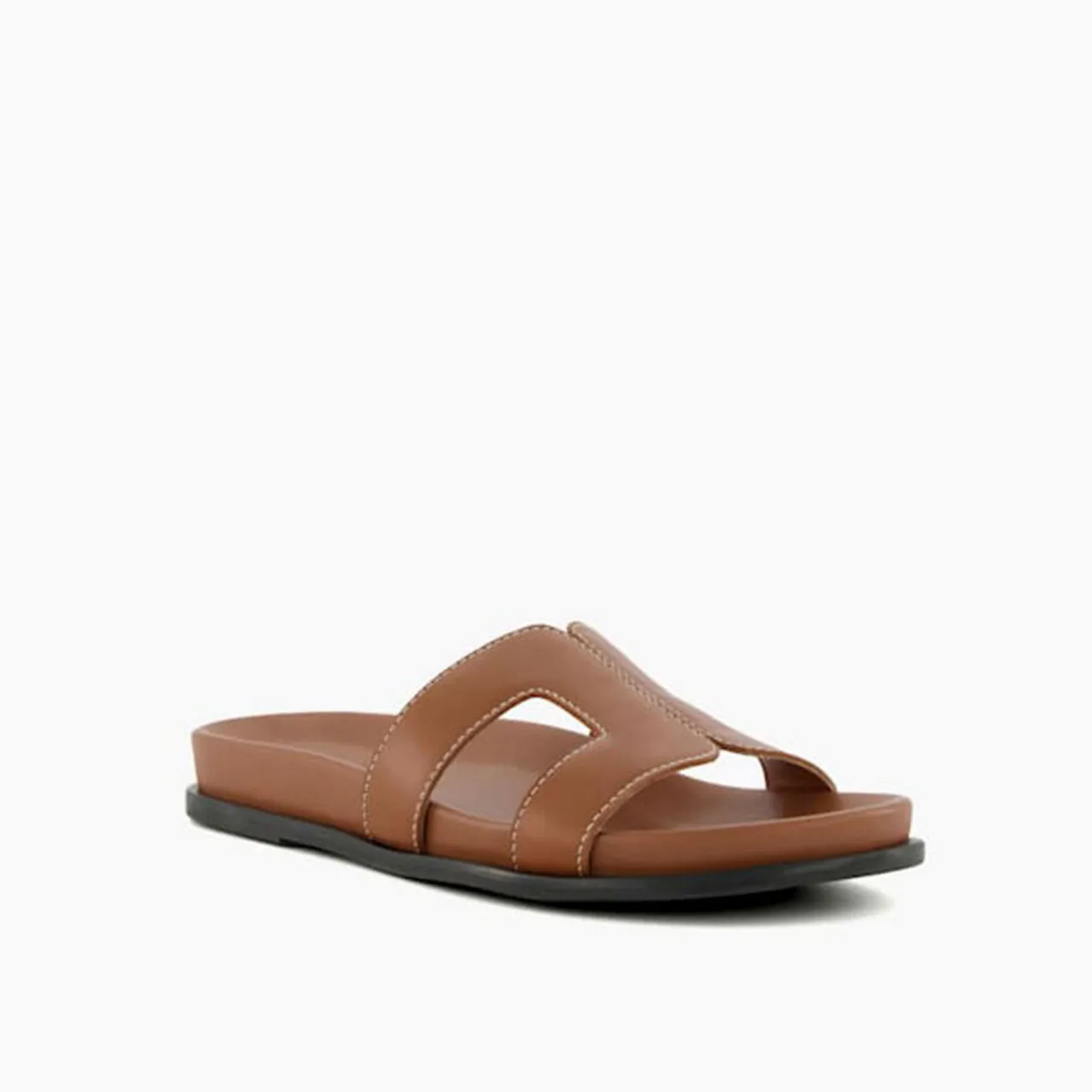 DUNE LONDON Loupa Topstitch-Detail Flat Sandals - Brown